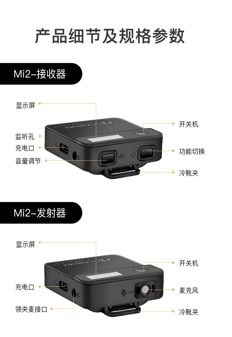 力卡 Mi2 短视频直播专用麦克风手机相机无线采访录音一拖二话筒(图16)